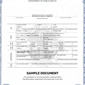 original birth certificate sample