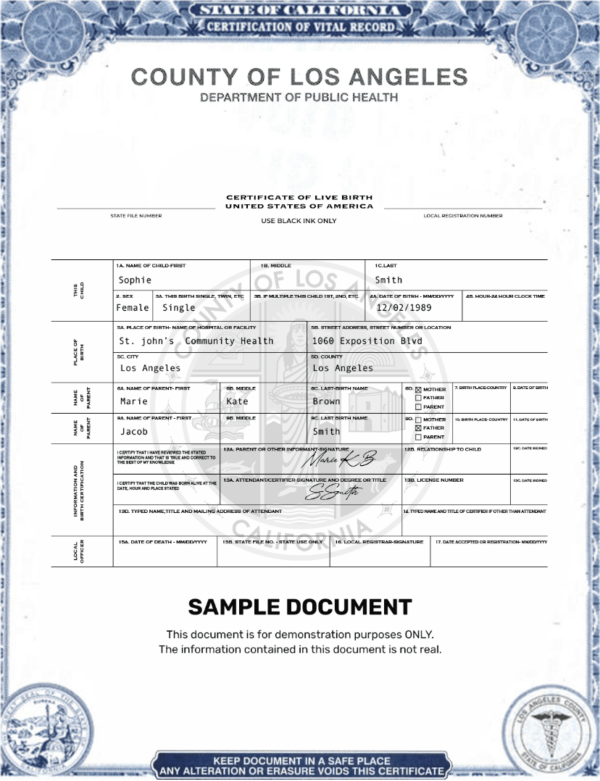 original birth certificate sample